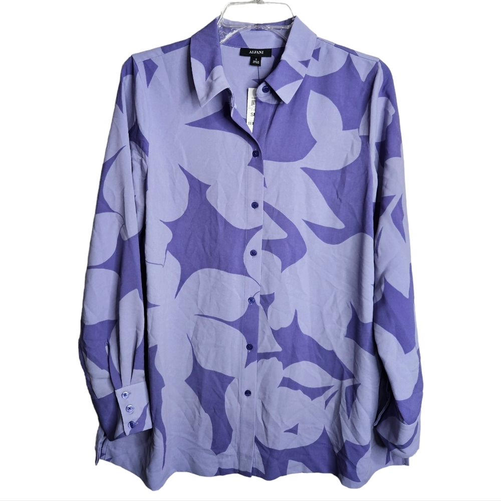 Alfani Women's Purple Graphic Print Button Front Tunic Blouse NWT Size Small